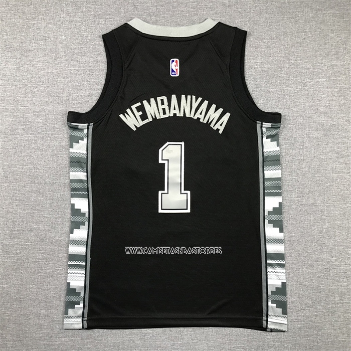 Victor Wembanyama NO 1 Camiseta Nino San Antonio Spurs Statement 2022-23 Negro